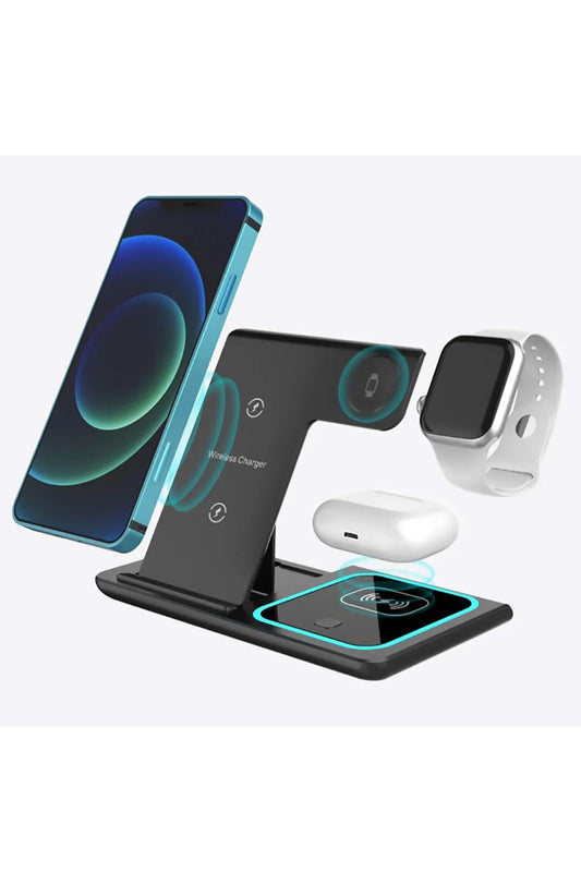 3in1 Magsafe 15 Watt Mıknatıslı Wireless Kablosuz Şarj İstasyonu Şarj Standı Type-C - Görsel 2