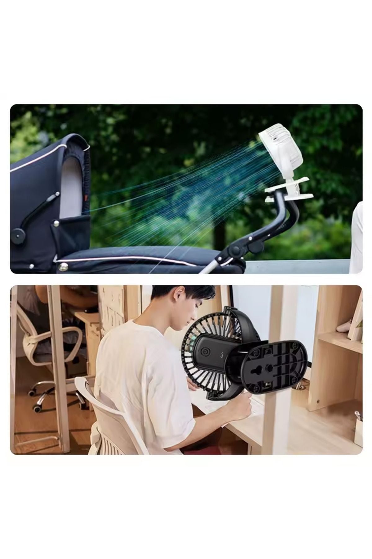 Masaüstü Şarjlı Mandallı 360° Dönen Mini Fan Vantilatör Şarjlı Klipsli Soğutucu 3 Kademe 8000 RPM - Görsel 3
