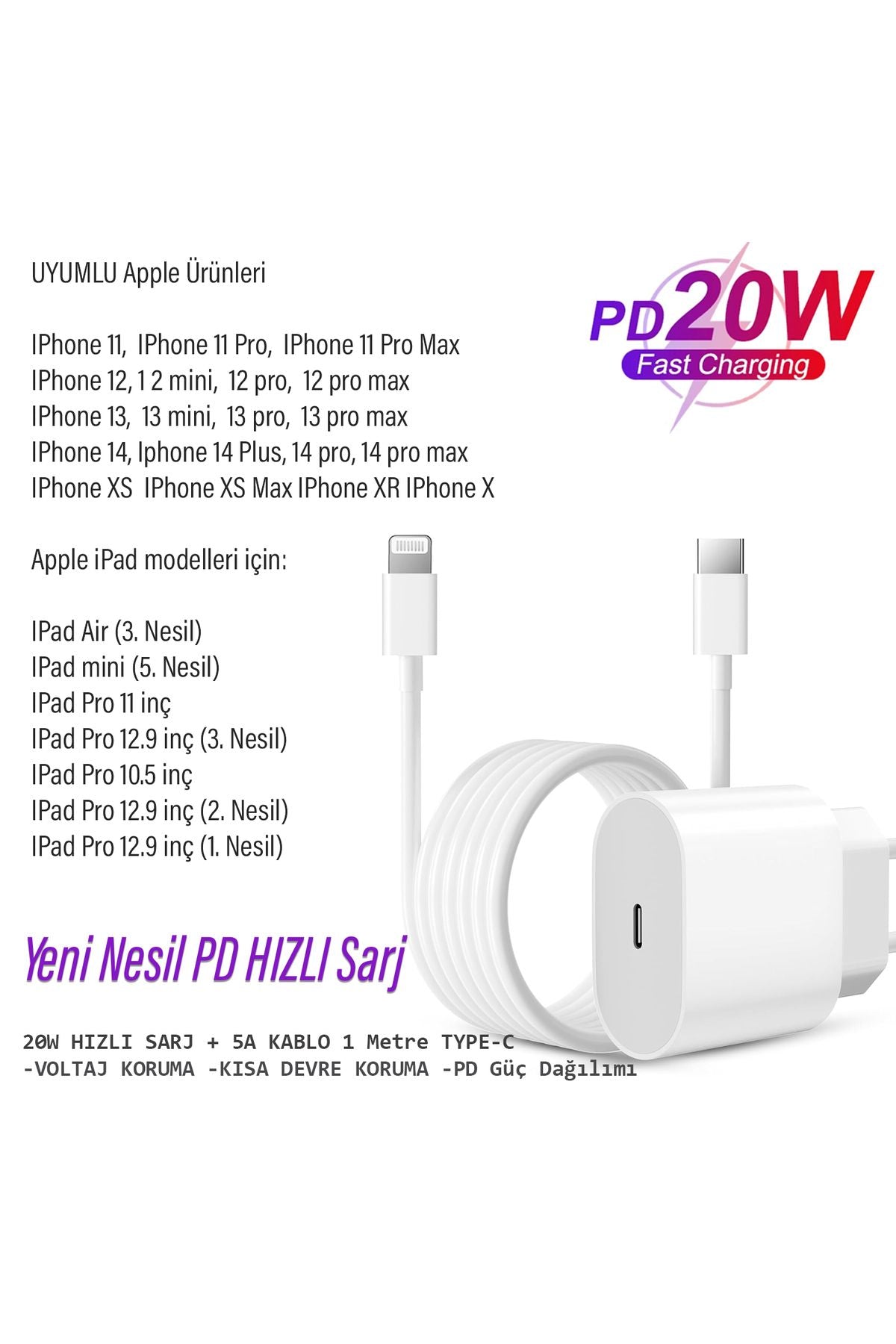 iPhone 11 11 Pro 11 Pro Max Uyumlu Şarj Aleti ve Kablosu 20W HIZLI PD Type-C - Görsel 3