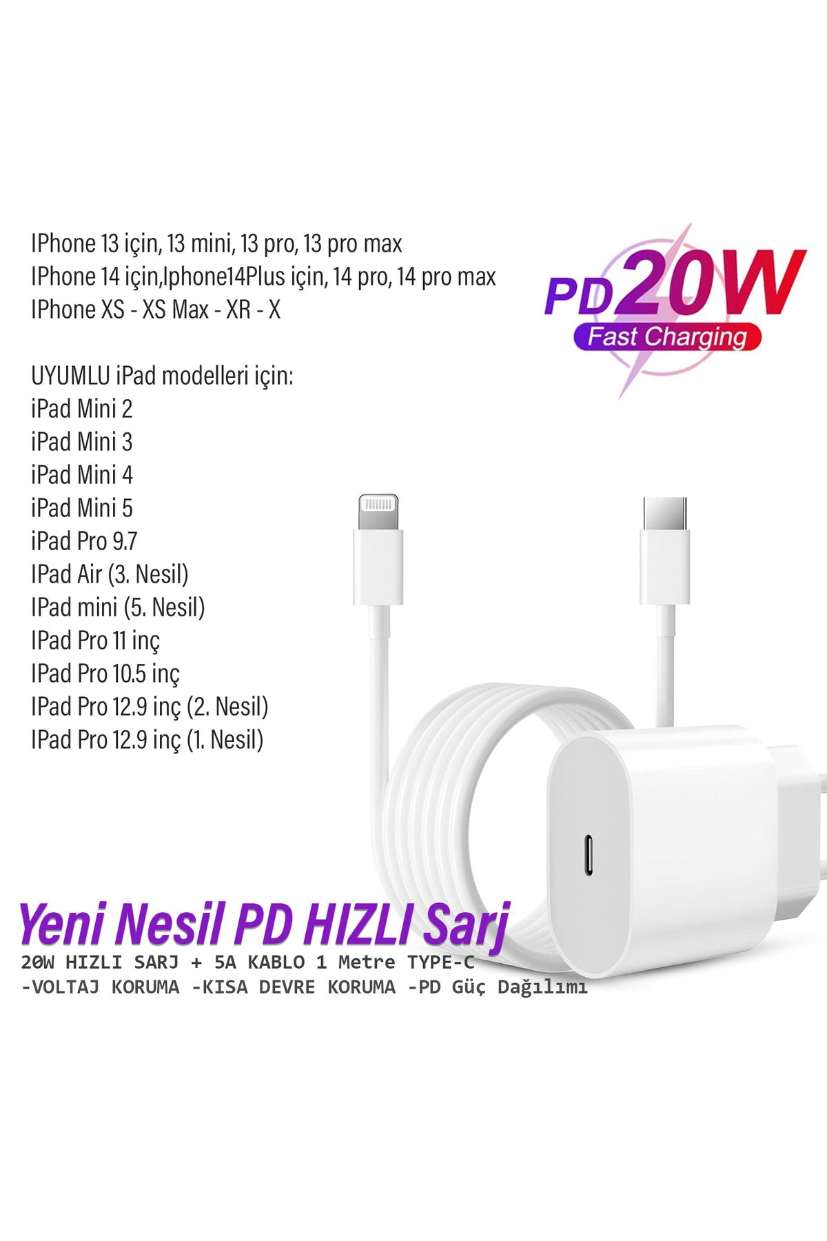 iPad Pro 9.7 Uyumlu Şarj Aleti Adaptörü 20W Ligtning Şarj Kablosu A1674 A1675 A1673 - Görsel 2