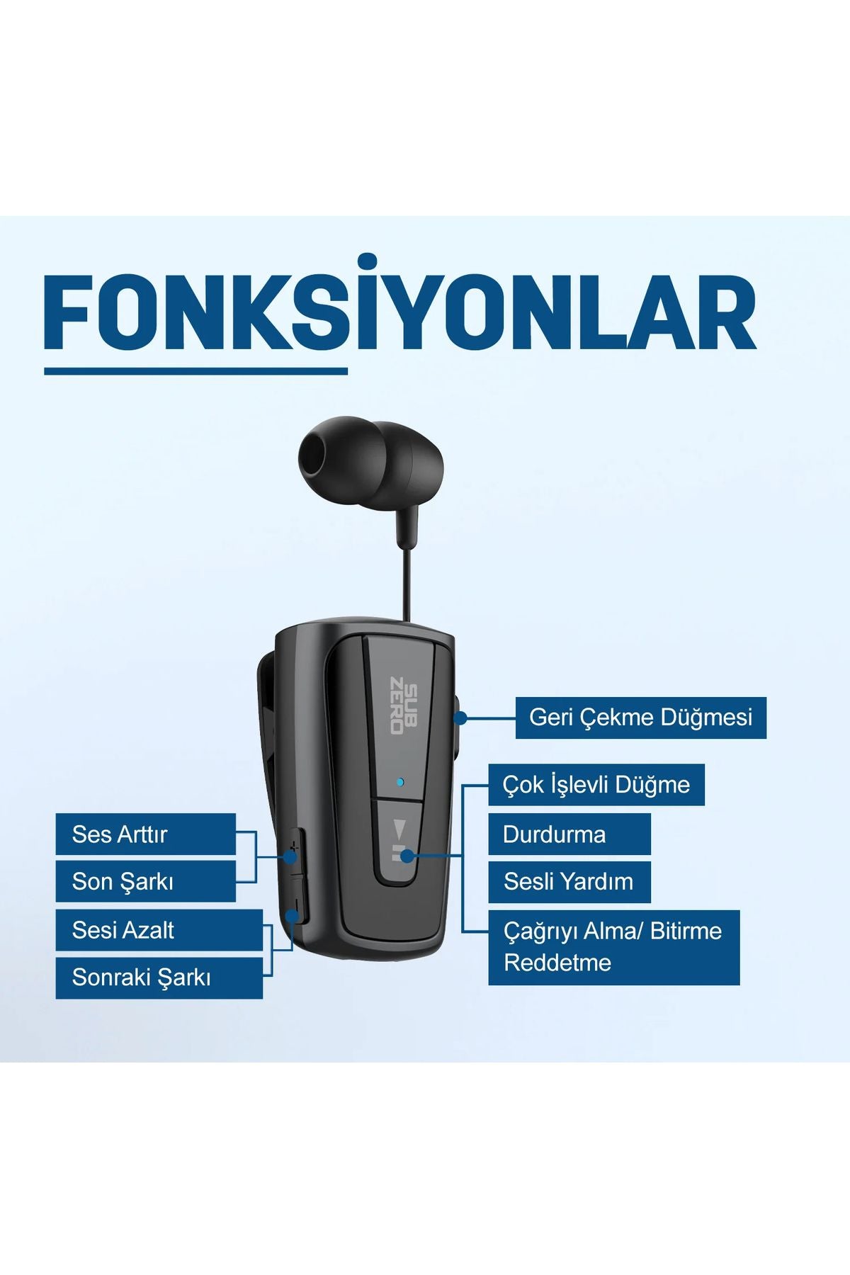 Makaralı Kulaklık Titreşimli Yaka Mandallı Makaralı Bluetooth Kulaklık - Görsel 2
