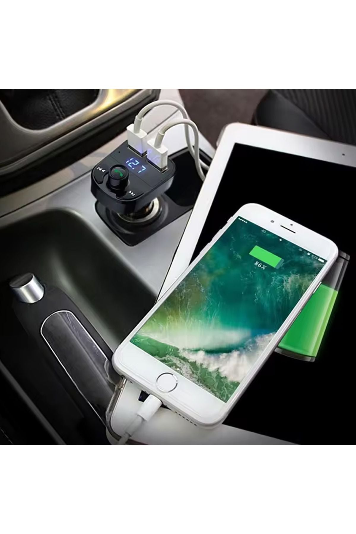 Bluetooth Araç Kiti Araç Fm Transmitter Şarj USB MP3 PD Flash Için Uygun Çakmaklık Giriş - Görsel 5