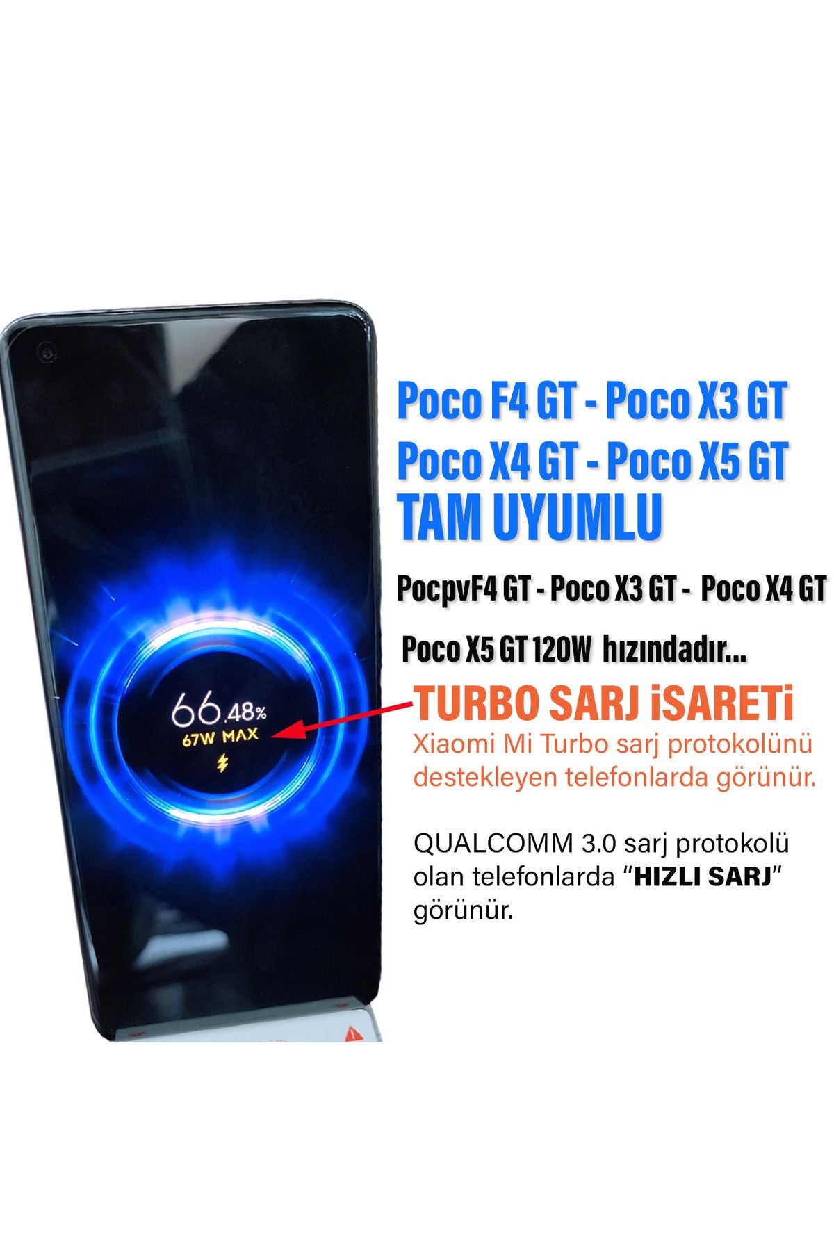Poco F4 GT - Poco X3 GT - Poco X4 GT - Poco X5 GT Uyumlu 67W Turbo Hızlı Şarj Aleti - Görsel 4