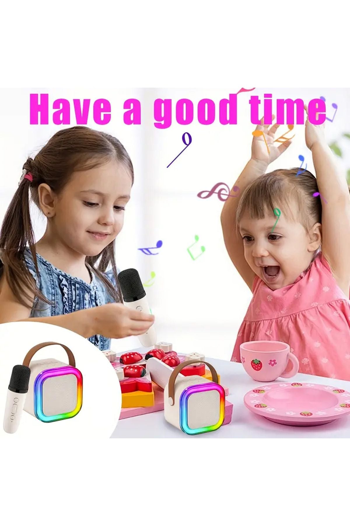 Mini Kablosuz Bluetooth Karaoke Hoparlör Kareoke Makinesi Çocuklar İçin Evde Karaoke Seti - Görsel 4