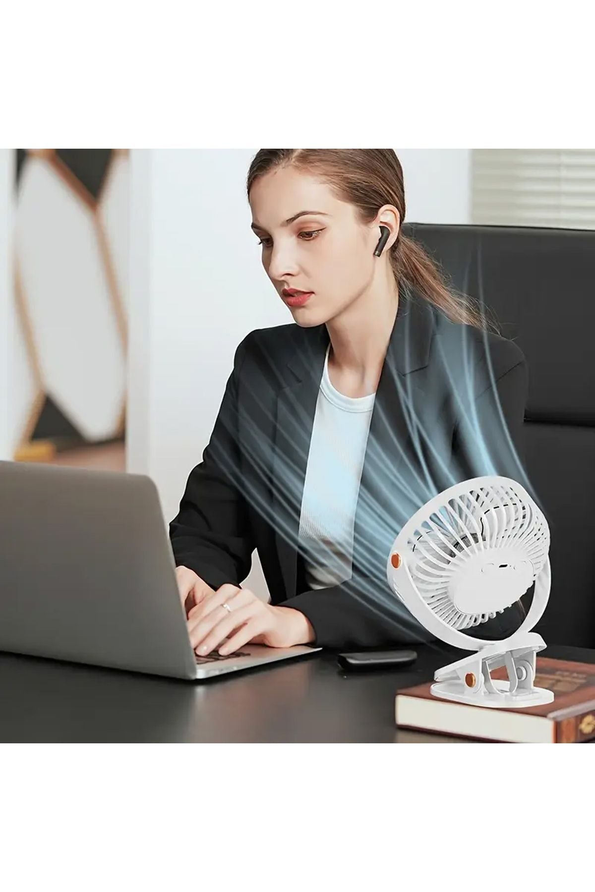 Masaüstü Şarjlı Mandallı 360° Dönen Mini Fan Vantilatör Şarjlı Klipsli Soğutucu 3 Kademe 8000 RPM - Görsel 6