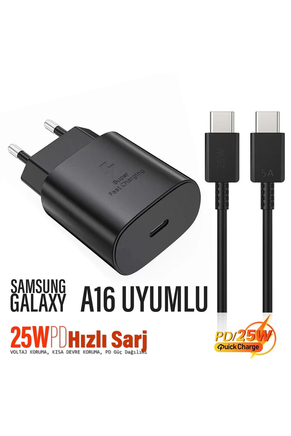 Samsung Galaxy A16 Uyumlu Şarj Aleti ve Kablosu 25W Hızlı Şarj Type-C