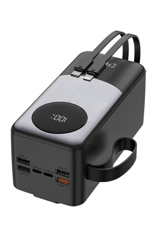 50.000 mAh Hızlı Şarj 22.5W Powerbank 4xUSB 2xType-C Kendinden Kablolu Powerbank Dijital Göstergeli - Görsel 2