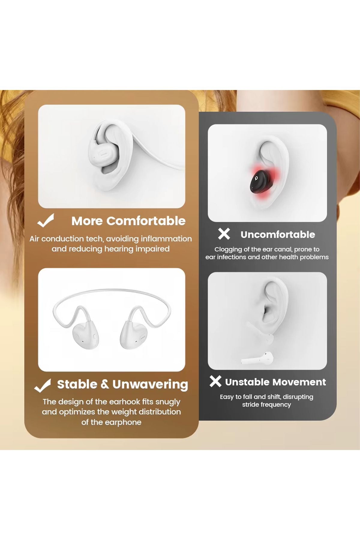 Boyun Bantlı Sporcu Bluetooth Kulaklık Hava İletim Kablosuz Kulaklık Ergonomik-Yüksek Ses Kalitesi - Görsel 7