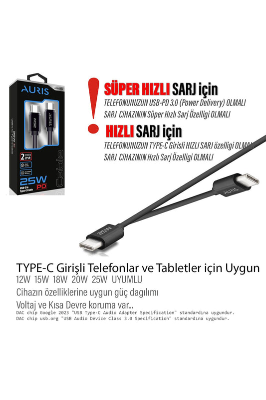 Samsung Note 10 Note 20 Uyumlu 25W HIZLI Type C Şarj Kablosu Uzun 2 metre - Görsel 2