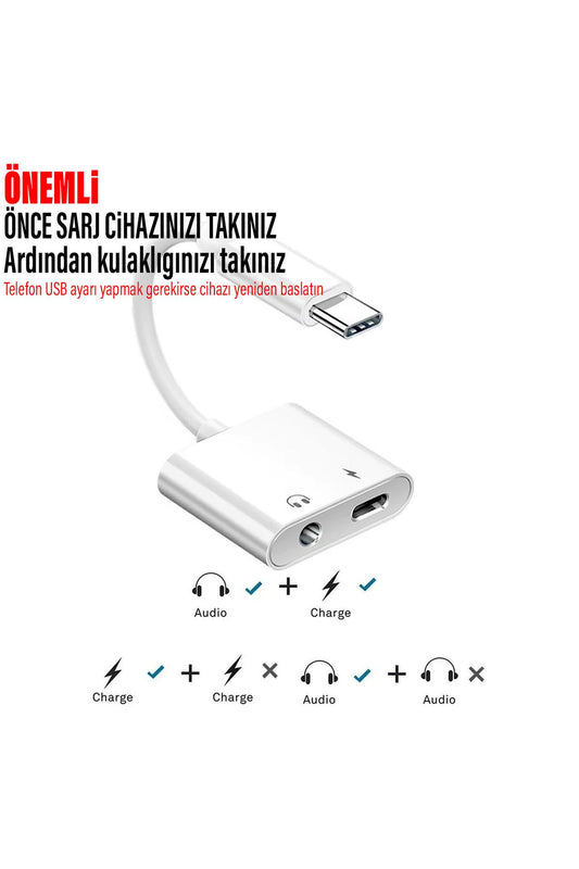 Type-C To 3.5mm Jack Kulaklık Ve Şarj Kablosu Çevirici USB-C Ses Aux Kablosu - Görsel 2