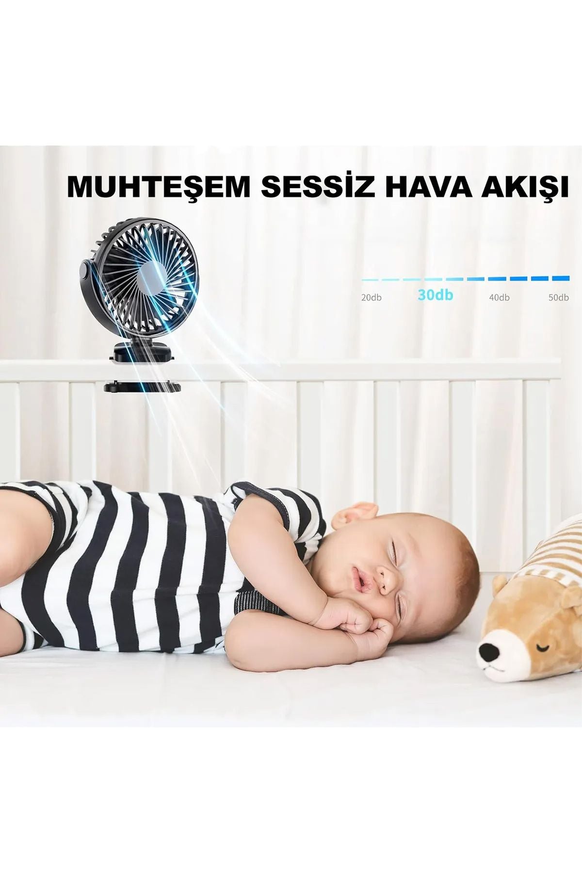 Masaüstü Şarjlı Mandallı 360° Dönen Mini Fan Vantilatör Şarjlı Klipsli Soğutucu 3 Kademe 8000 RPM - Görsel 4