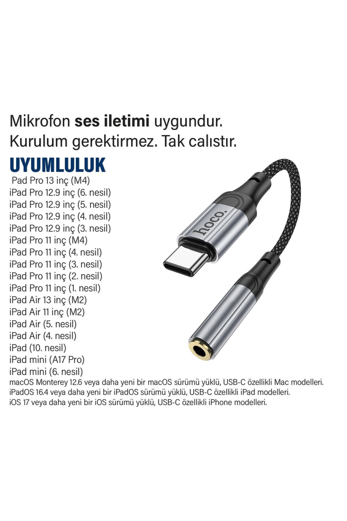 iPad 12.9inç 3. 4. 5. 6. nesil Uyumlu Kulaklık Dönüştürücüsü Type-C Çevirici Aparat - Görsel 2