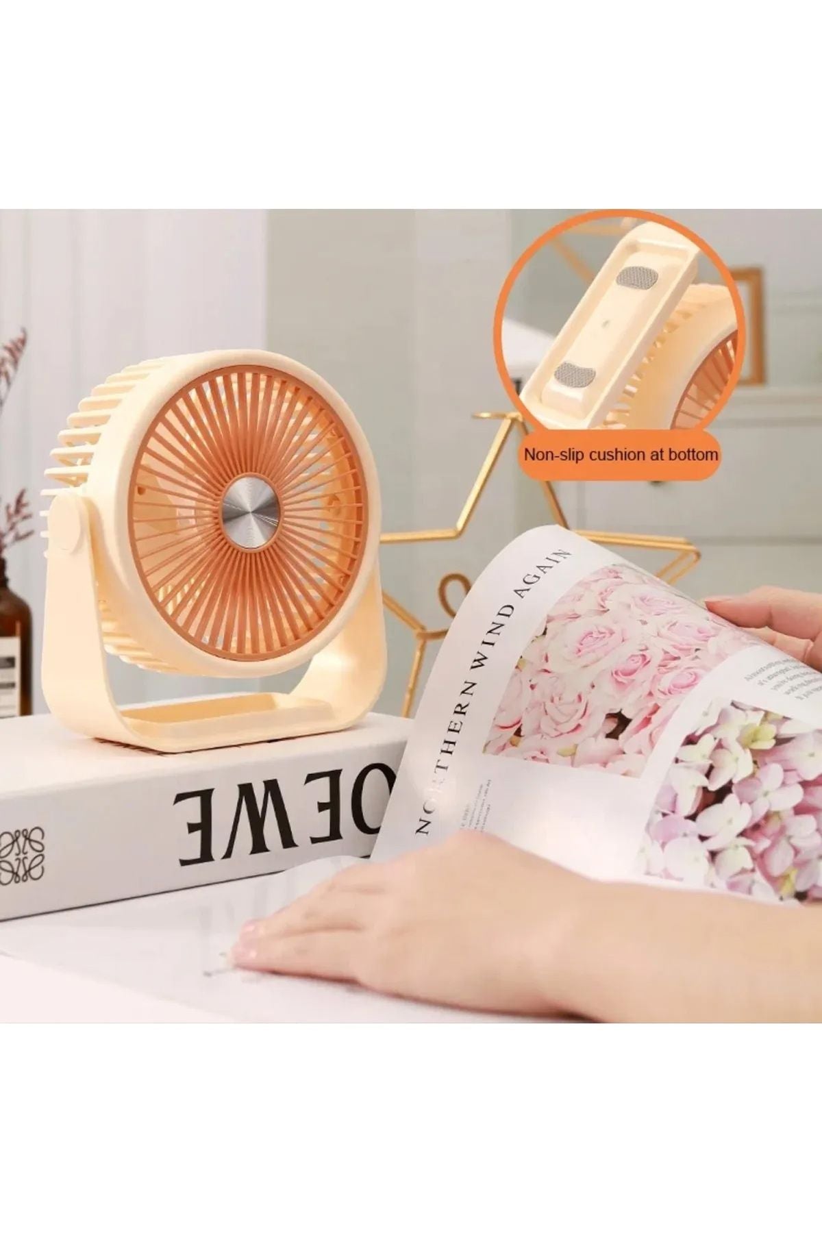 Portatif Masaüstü Şarjlı 360° Dönen Vantilatör Mini Fan Şarjlı Soğutucu 3 Kademe 1200 mAh Klima - Görsel 3