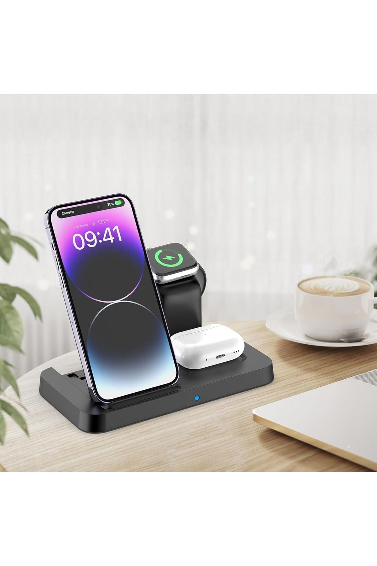 3in1 Magsafe 15 Watt Mıknatıslı Wireless Kablosuz Şarj İstasyonu Şarj Standı Type-C - Görsel 6