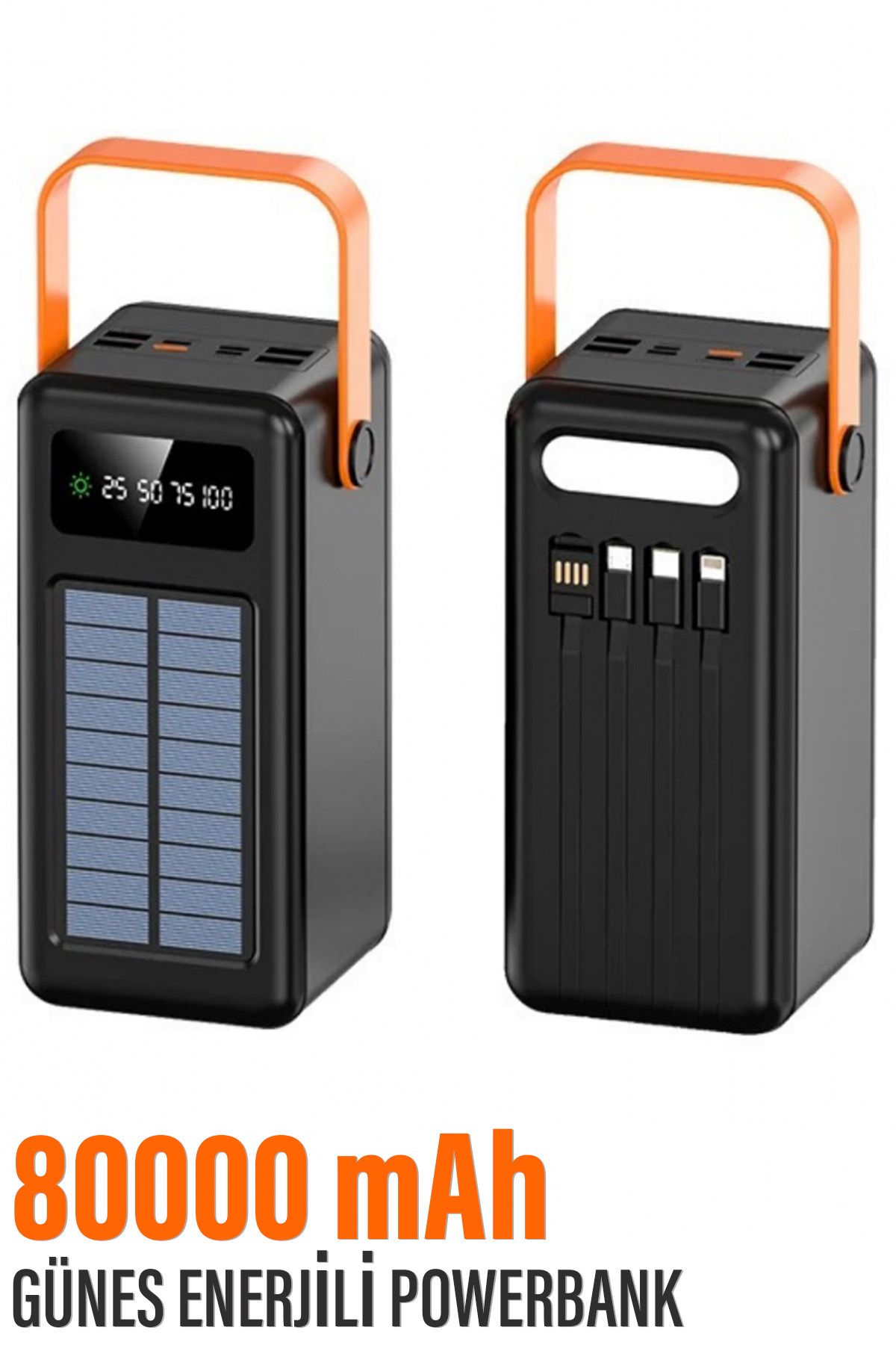 Güneş Enerjili 80.000 mAh Powerbank Hızlı Şarj Kamp Ledli Işıklı Powerbank Kendinden Kablolu Solar