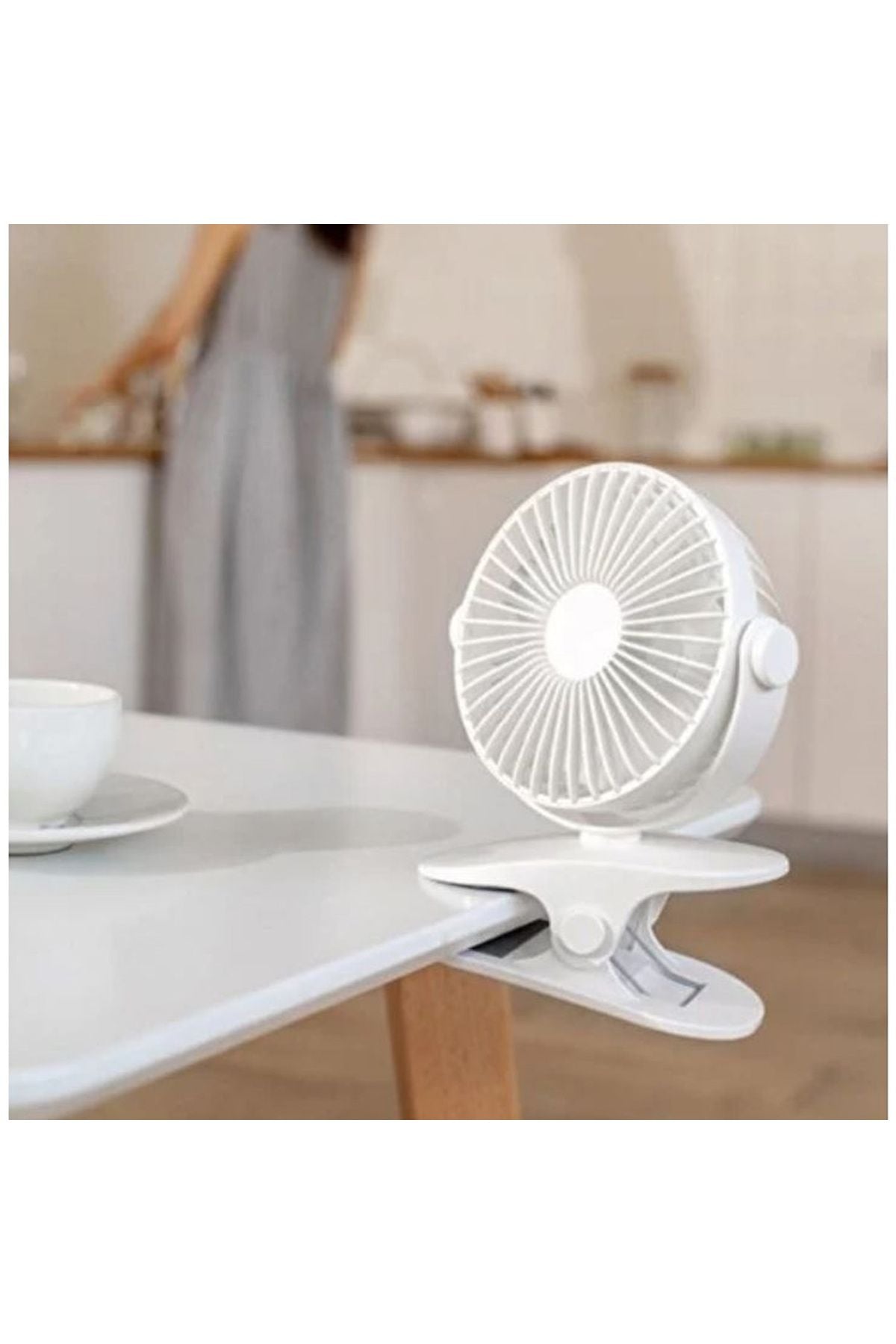 Masaüstü Şarjlı Mandallı 360° Dönen Mini Fan Vantilatör Şarjlı Klipsli Soğutucu 3 Kademe 8000 RPM - Görsel 7