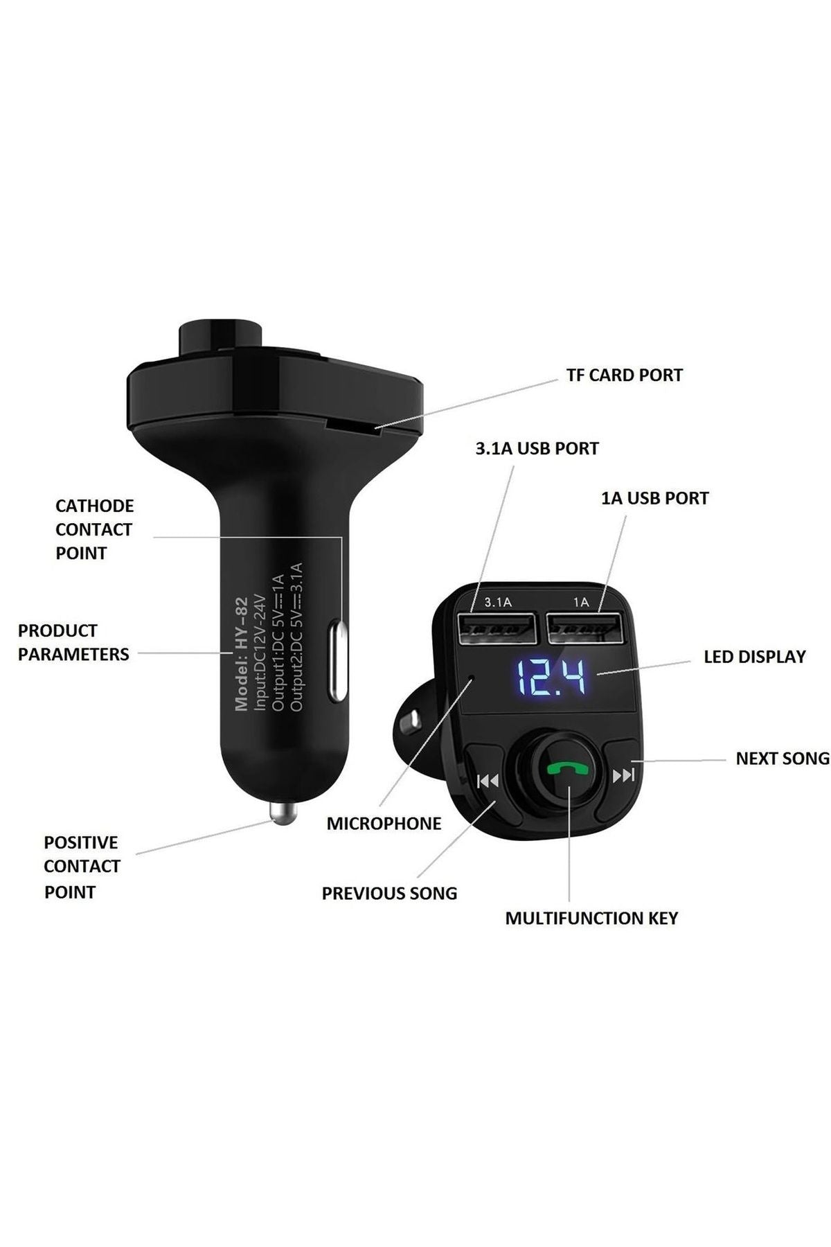 Bluetooth Araç Kiti Araç Fm Transmitter Şarj USB MP3 PD Flash Için Uygun Çakmaklık Giriş - Görsel 3