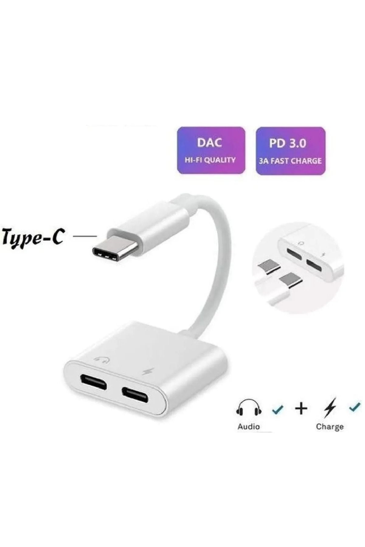 Usb-c To Type-c Kulaklık Ve Şarj Dönüştürücü Kablo Çevirici Usbc - Görsel 7