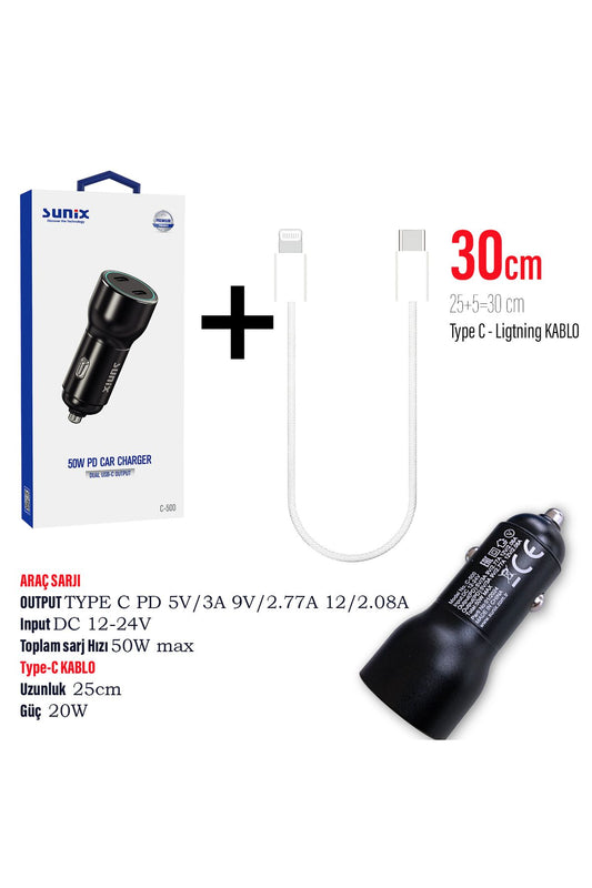 Hızlı Araç Şarj Aleti Iphone 11 12 13 14 Telefonlar Için 60w Hızlı Araba Şarjı Cihazı Ve 25cm Kablo - Görsel 2