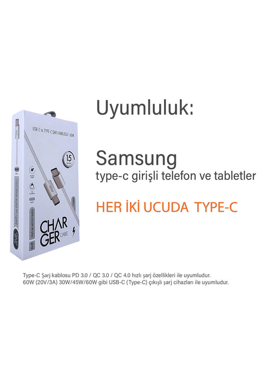 Samsung A24 Şarj Kablosu Type-C to TYPE C Hızlı Şarj İçin 1 Metre - Görsel 2