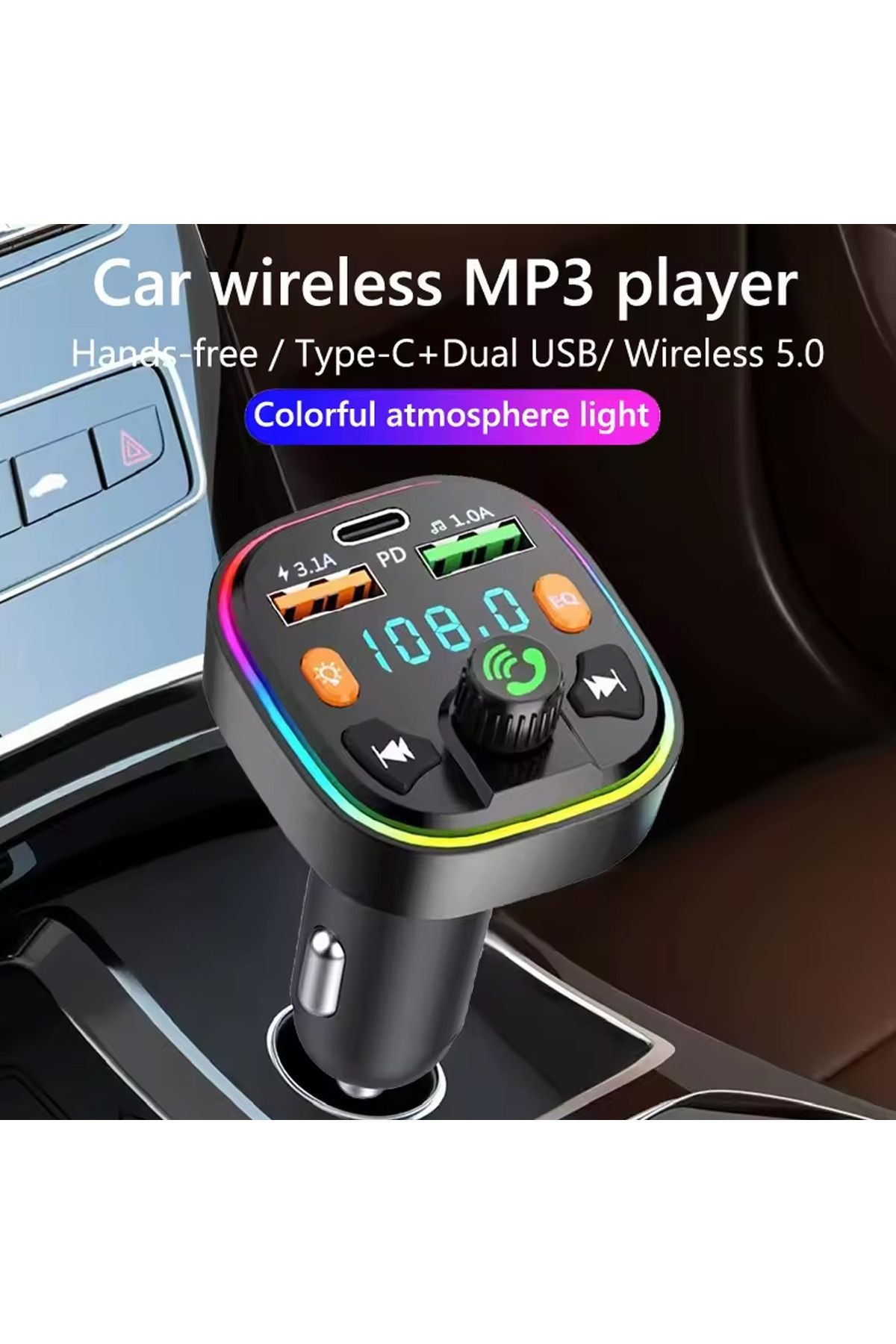Bluetooth Araç Kiti Araç Fm Transmitter Şarj USB TypeC MP3 PD Flash Için Uygun Çakmaklık Giriş - Görsel 6