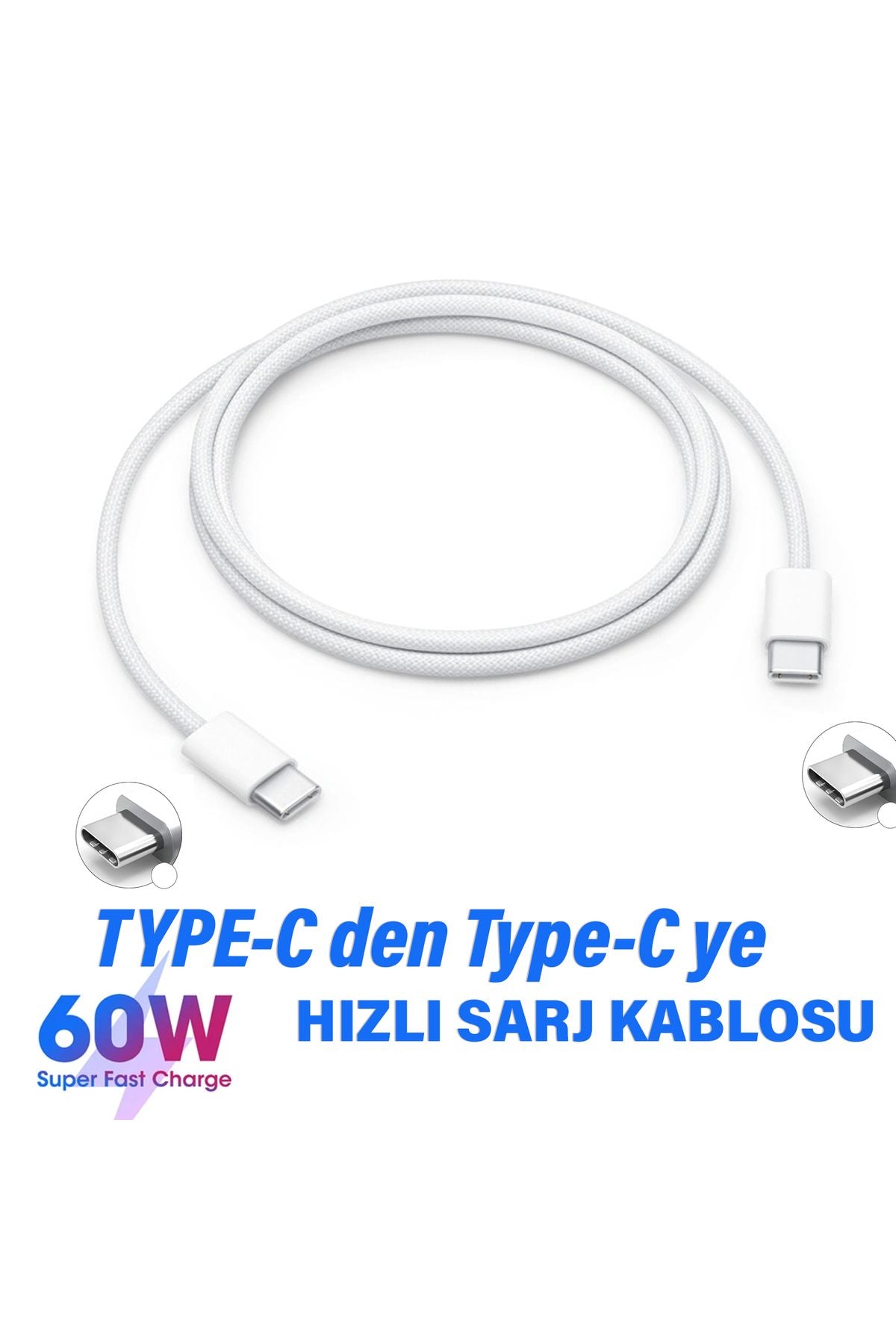 Type-C to Type-C Hızlı Şarj Kablosu Type-C den Type-C ye Şarj Kablosu 60W HIZLI