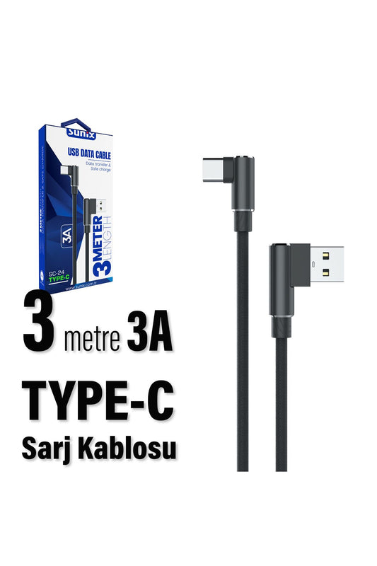 3 Metre Type-C Şarj Kablosu 3M 3 Amper Hızlı USB - TYPE C - Görsel 2