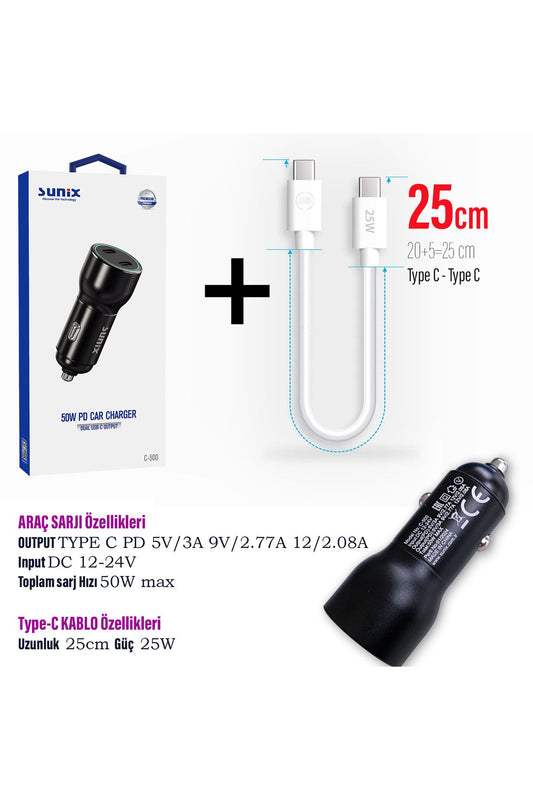 Hızlı Araç Şarj Aleti Iphone 15 - 16 Serisi Uyumlu Araba 60w Hızlı Şarj Cihazı Ve 25cm Kablo - Görsel 2