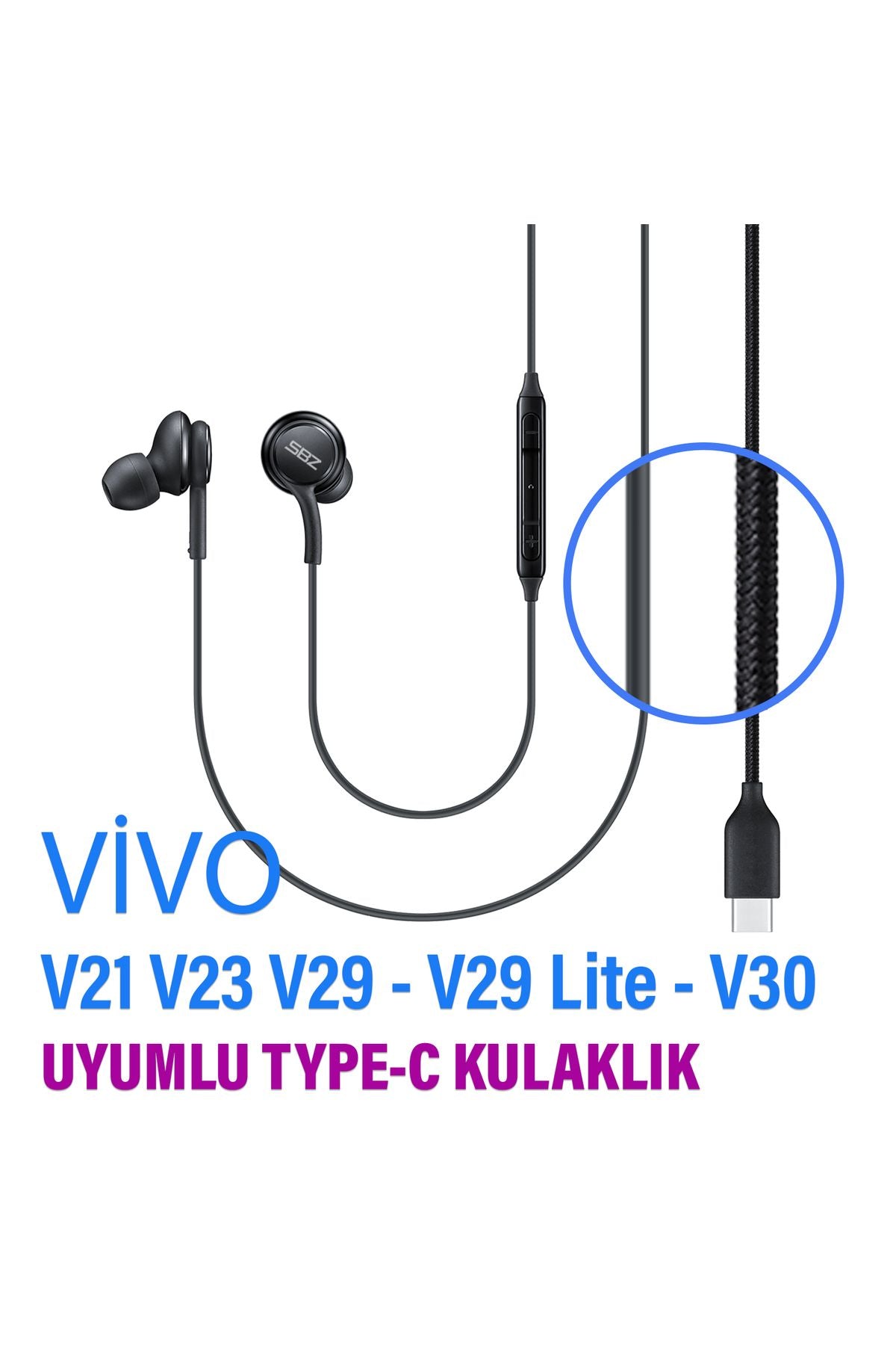 Vivo V21 V23 V29 V29 Lite V30 Kulaklık Type-C Mikrofonlu Kulaklık