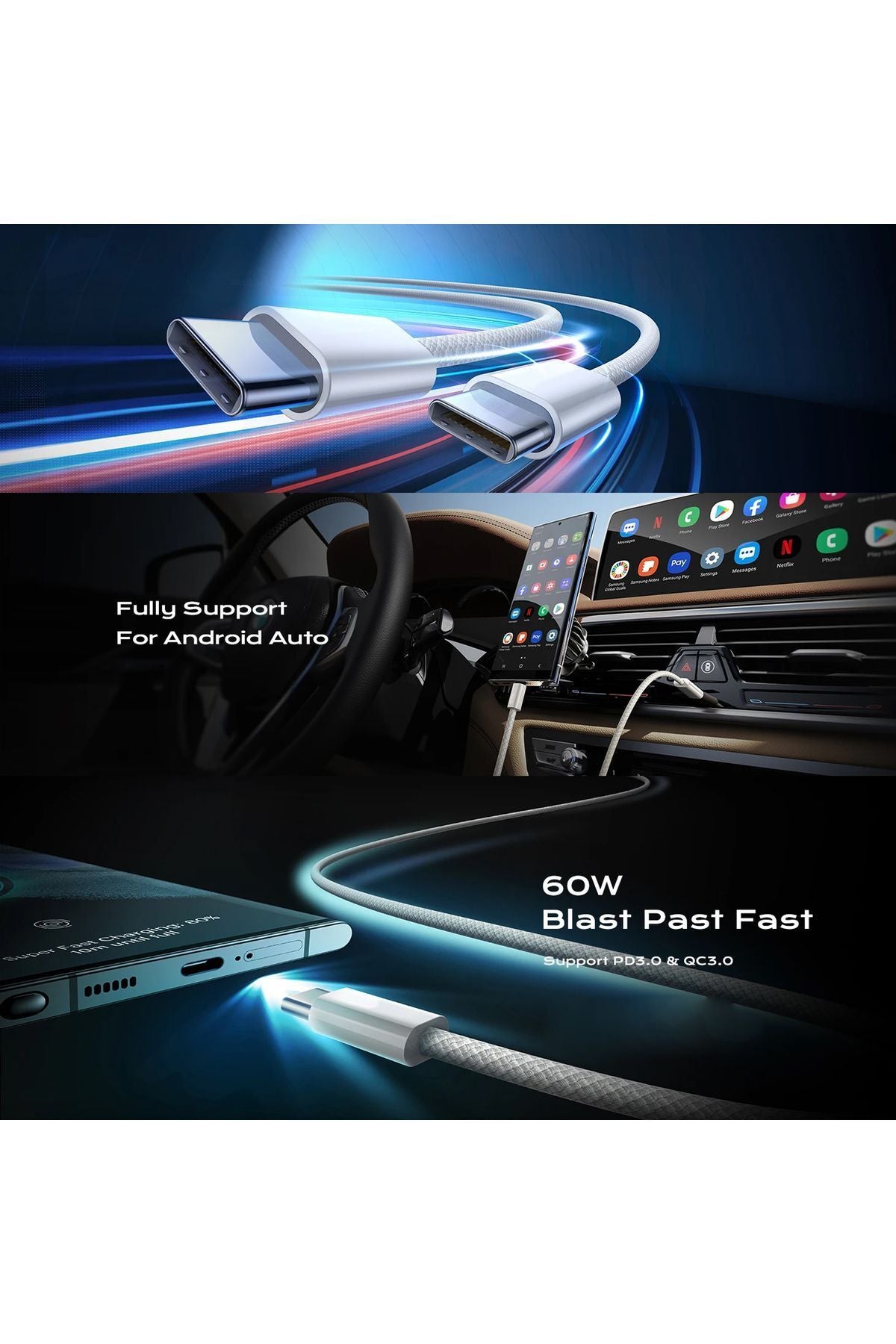 Tablet iPad Pro 11 inç 1. 2. 3. 4. Nesil Uyumlu Şarj Kablosu Type-C 60W - Görsel 5