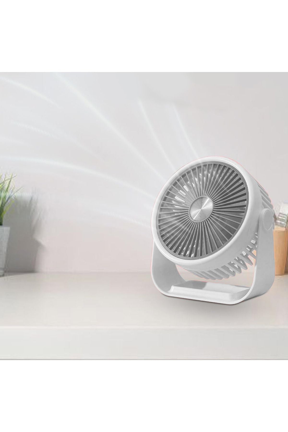 Portatif Masaüstü Şarjlı 360° Dönen Vantilatör Mini Fan Şarjlı Soğutucu 3 Kademe 1200 mAh Klima - Görsel 2