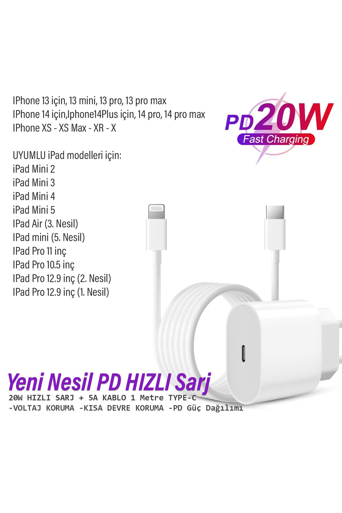 Ipad Pro 10.5 Uyumlu HIZLI Şarj Aleti Adaptör 20W Ligtning Şarj Kablosu A1709 - A1701 Uyumlu - Görsel 2