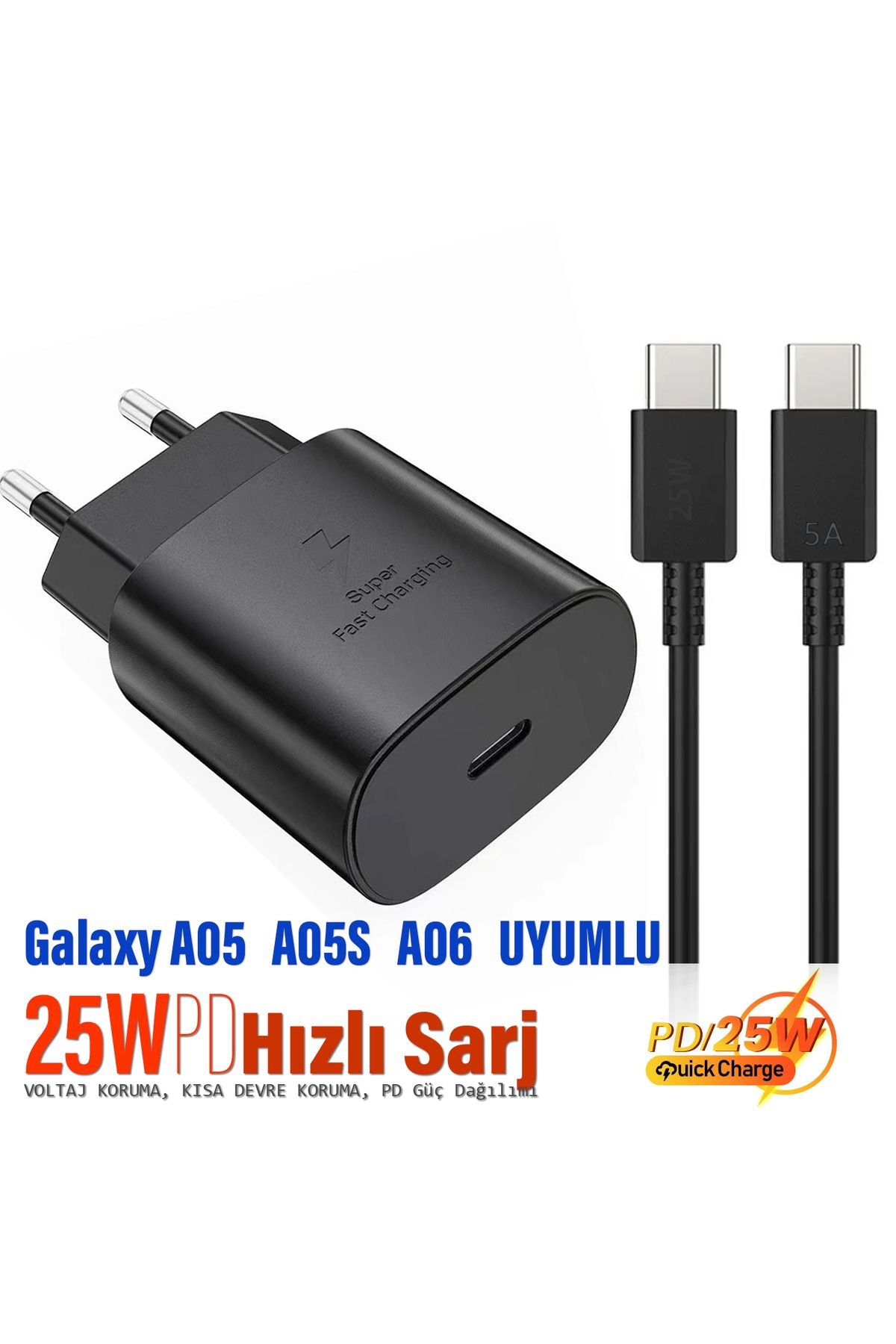 Samsung Galaxy A05 - 05s Uyumlu Şarj Aleti 25W HIZLI Şarj Type C Kablolu