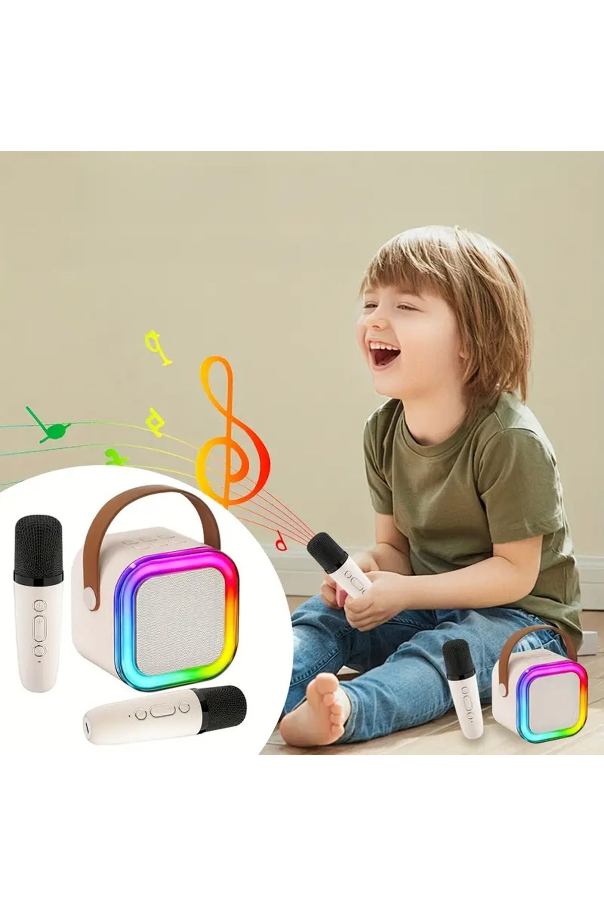 Mini Kablosuz Bluetooth Karaoke Hoparlör Kareoke Makinesi Çocuklar İçin Evde Karaoke Seti - Görsel 3