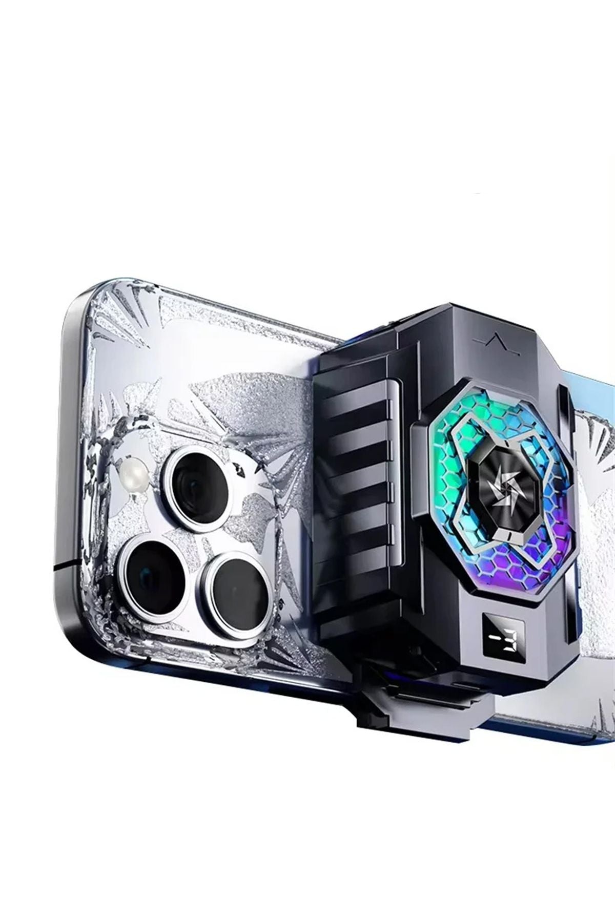 Gaming Telefon Sessiz Hava Soğutma Fan Derece Gösterge 2 Kademe Radyatör Sessiz Fan Telefon Soğutucu - Görsel 3