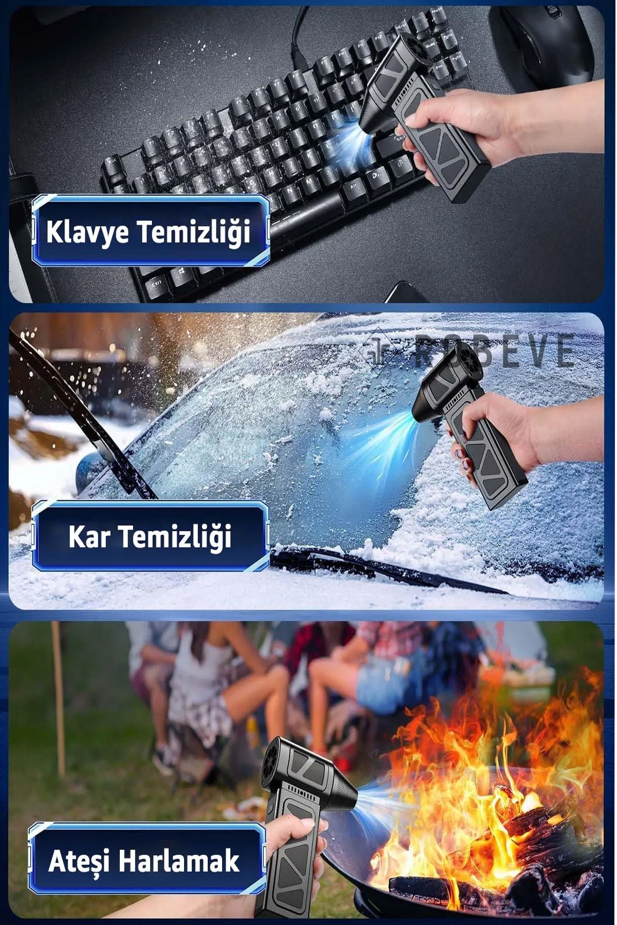 4 Kademe Süper Güçlü Üfleyici Şarjlı Hava Kompresörü 130000 RPM Çok Fonksiyonlu Turbo Fan 4000 mAh - Görsel 3
