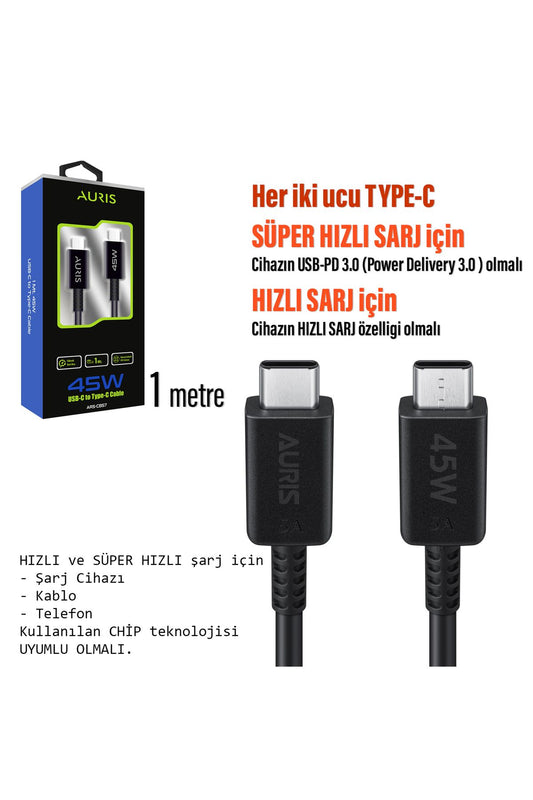 45W Süper Hızlı Şarj Kablosu Type C - Type C Samsung TYPE-C Telefonlar Uyumlu - Görsel 2