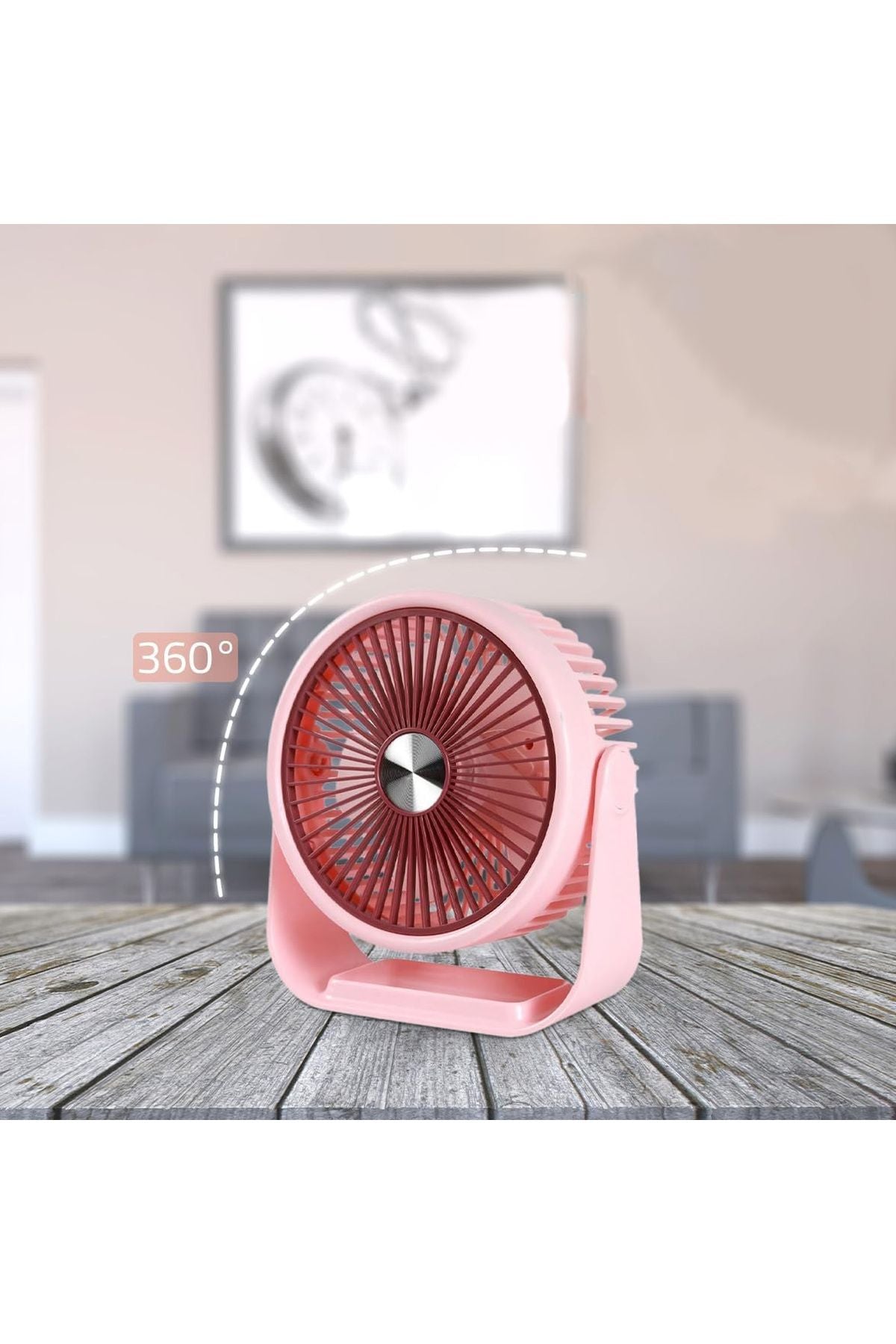 Portatif Masaüstü Şarjlı 360° Dönen Vantilatör Mini Fan Şarjlı Soğutucu 3 Kademe 1200 mAh Klima - Görsel 4