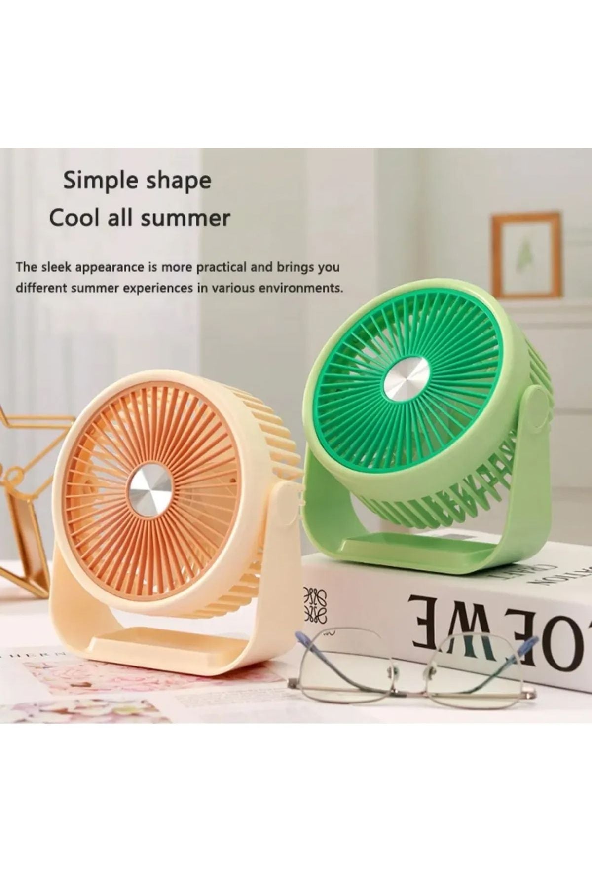 Portatif Masaüstü Şarjlı 360° Dönen Vantilatör Mini Fan Şarjlı Soğutucu 3 Kademe 1200 mAh Klima - Görsel 4