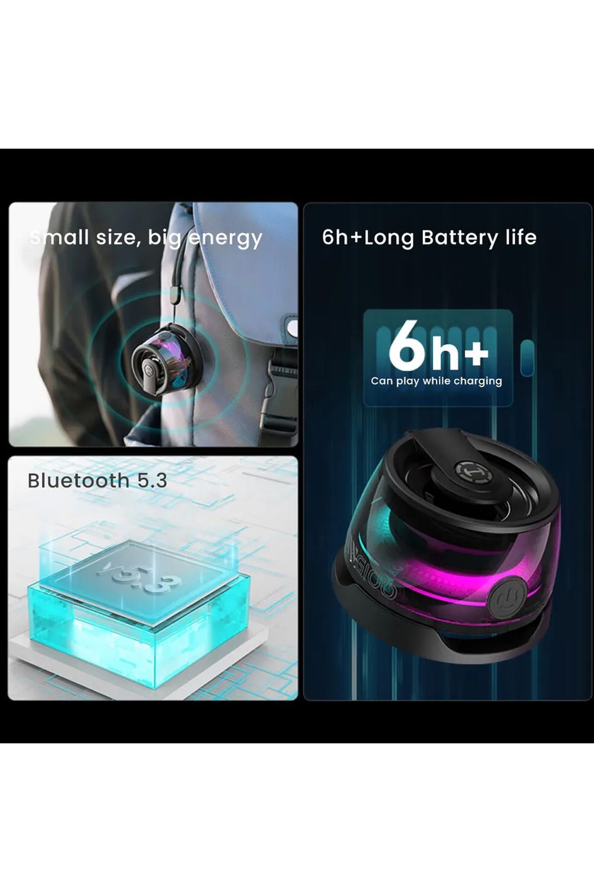 Bluetooth Hoparlör Yüksek Ses Mini Bass Manyetik Mıknatıslı Kablosuz Speaker Ses Bombası - Görsel 6