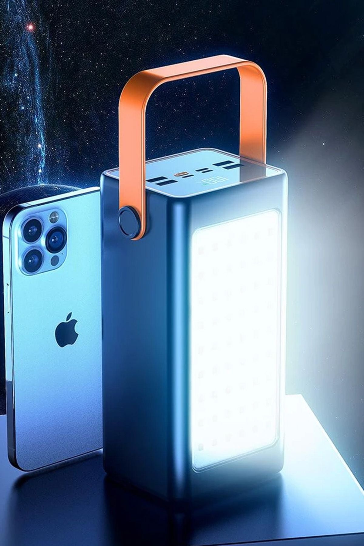50000mAh Hızlı Şarj Powerbank 22.5W Askılı Powerbank Kamp Led Işıklı 4xUSB 1x Type-C/Lightning/Micro - Görsel 4