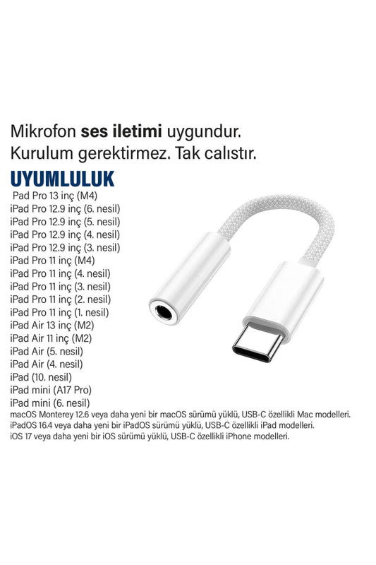 iPad 12.9inç 3. 4. 5. 6. nesil Uyumlu Kulaklık Dönüştürücüsü Type-C Çevirici Aparat - Görsel 2