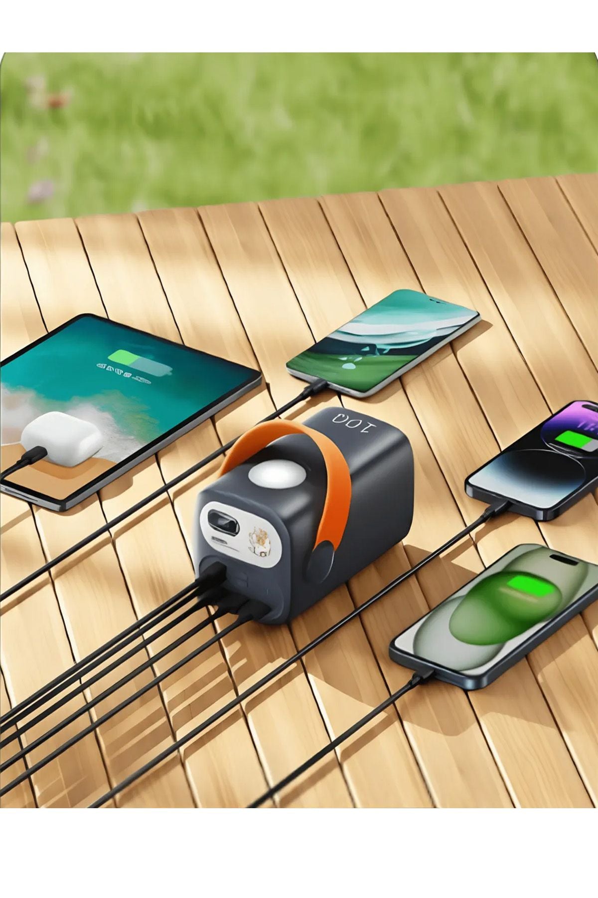 60.000 mAh Powerbank Hızlı Şarj PD 100W Taşıma Askılı Şarj İstasyonu Led Işıklı 3xUSB 2xType-C - Görsel 3