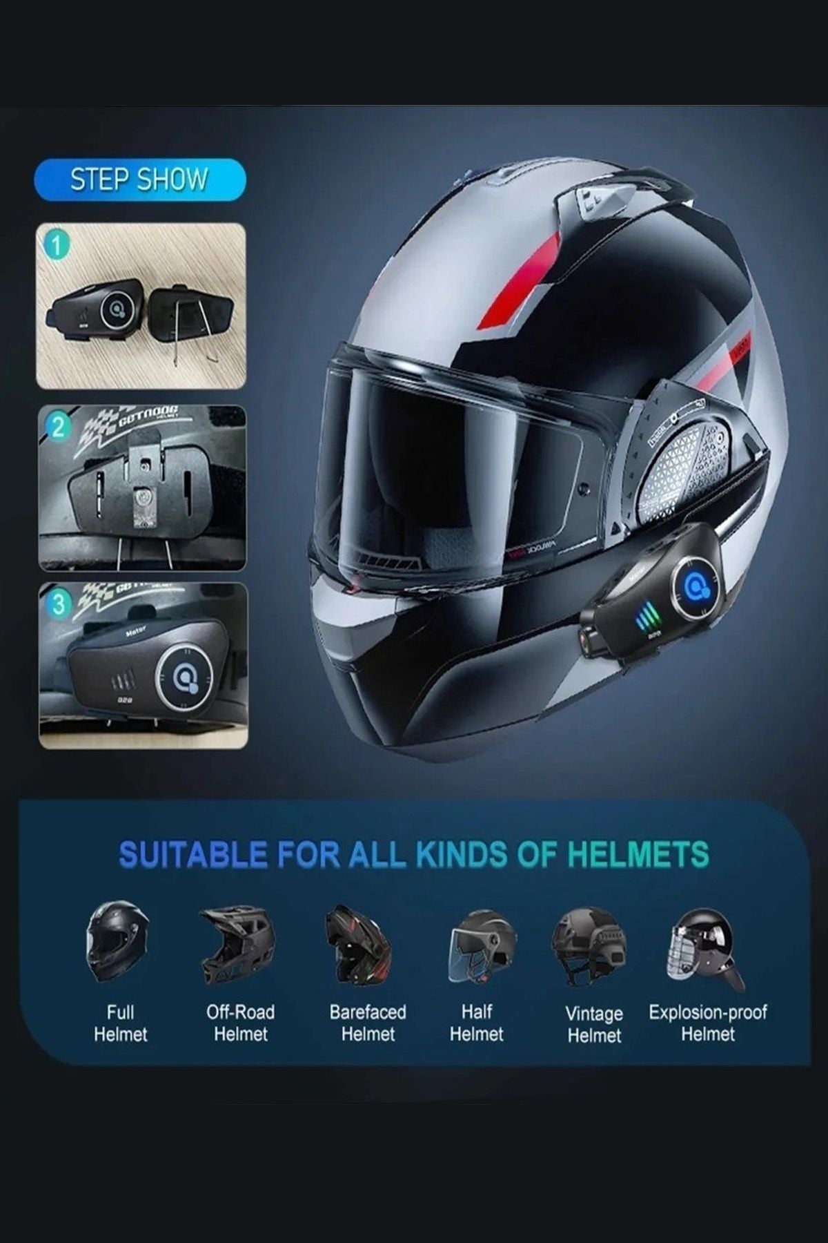 Kask Kamerası ve Kulaklık İntercom Motorcu Kask Kulaklığı Bluetooth 1080P Kamera Kayıt - Görsel 3