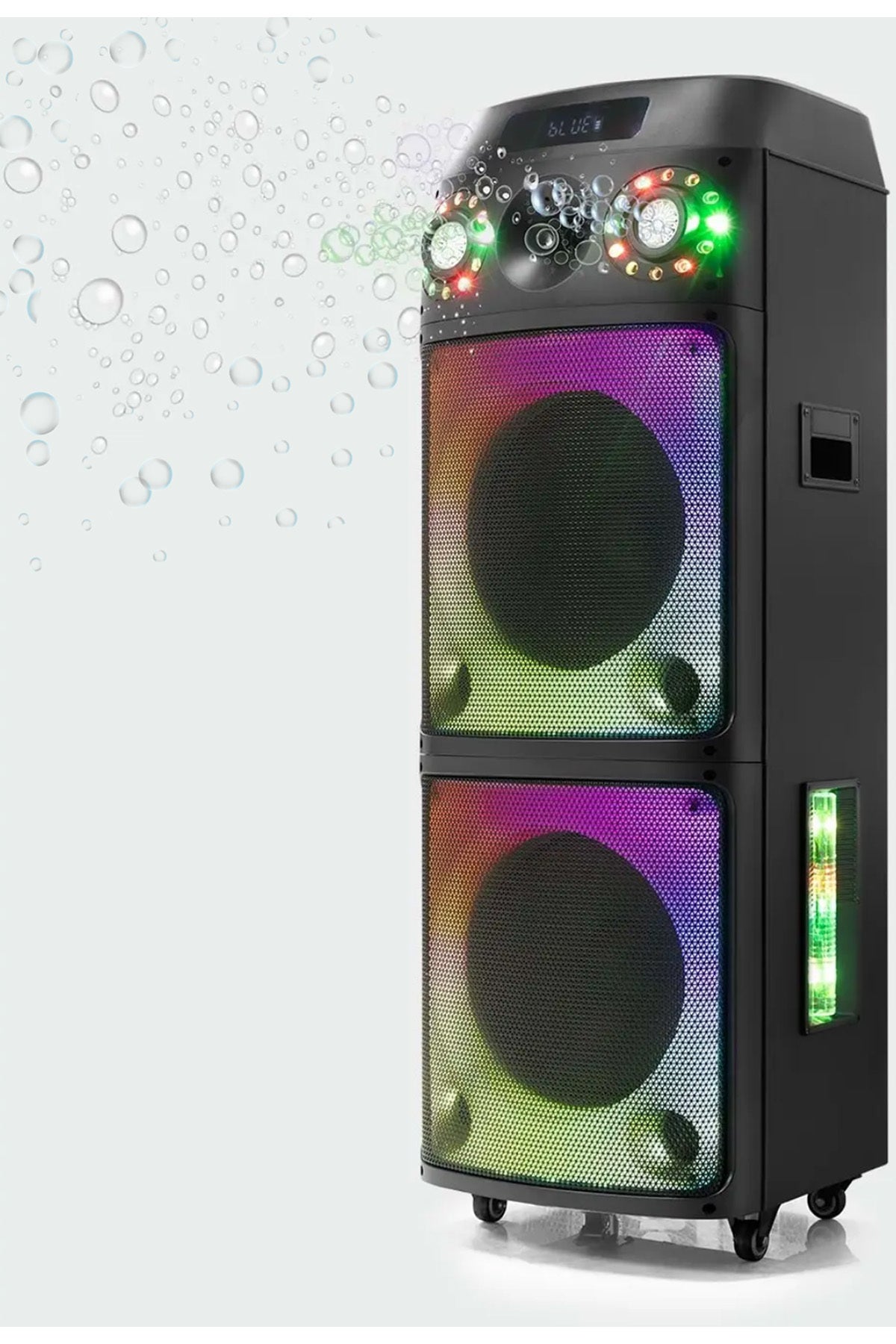 Büyük Boy Bluetooth Hoparlör Speaker 12"x2 100W WOOFER 2 Mikrofon Hoparlör 9000mAh Baloncuklu Ledli - Görsel 4