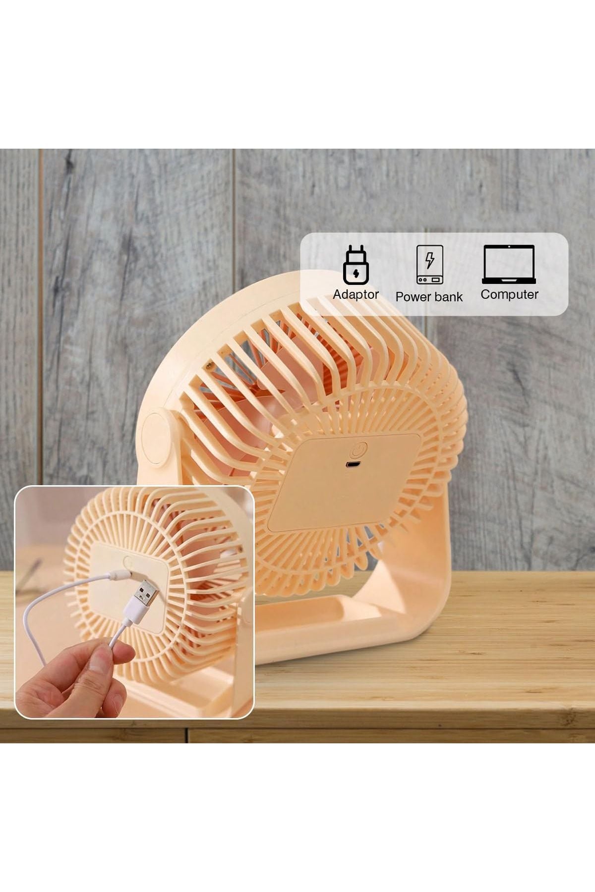 Portatif Masaüstü Şarjlı 360° Dönen Vantilatör Mini Fan Şarjlı Soğutucu 3 Kademe 1200 mAh Klima - Görsel 5
