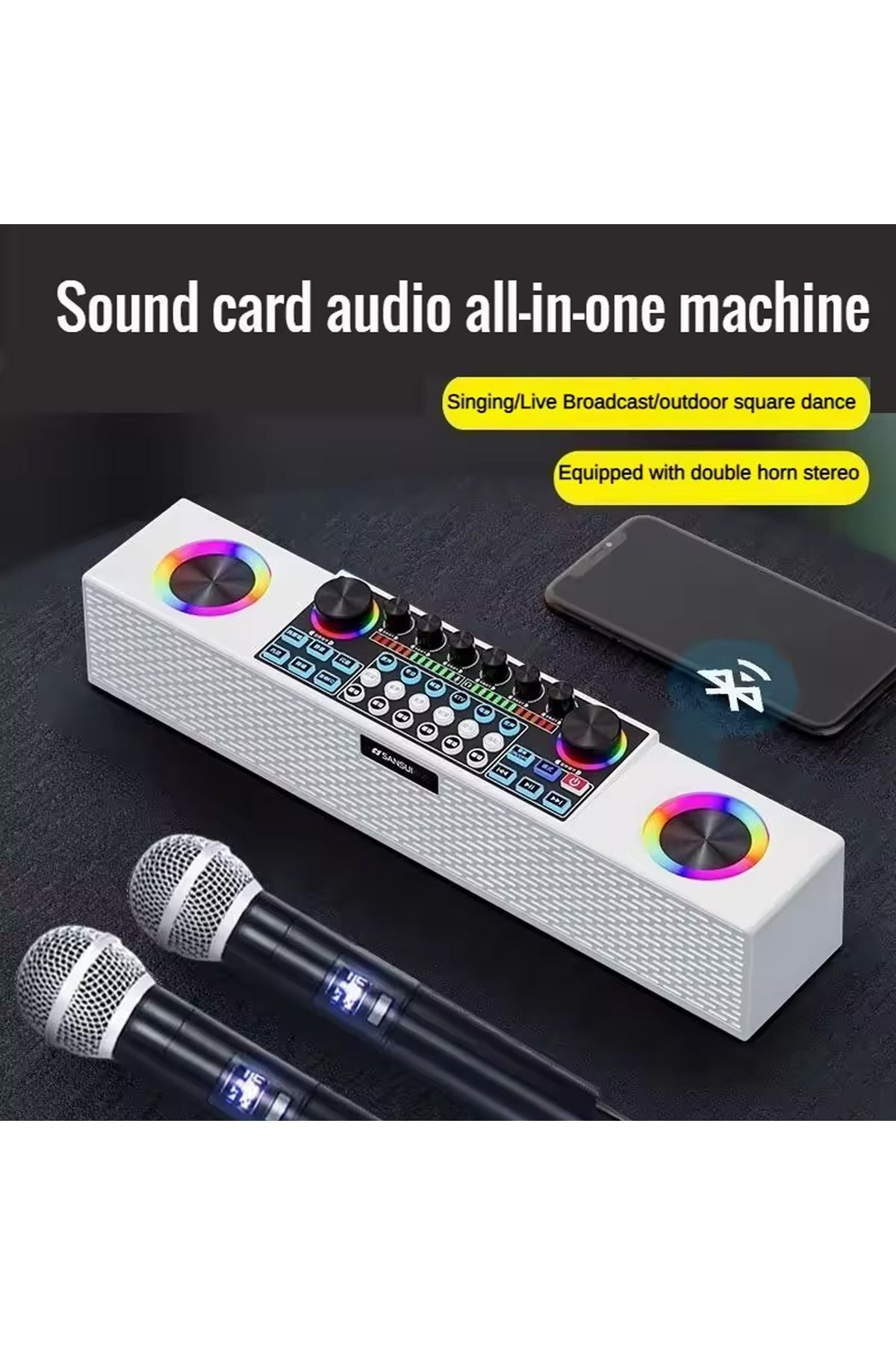 Mini Dj Ses Mikseri Canlı Yayın Ses Kartı Controller Dj Setup Başlangıç Karaoke Çift Mikrofon - Görsel 6
