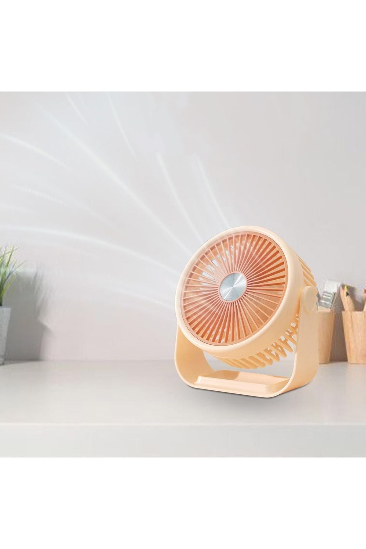 Portatif Masaüstü Şarjlı 360° Dönen Vantilatör Mini Fan Şarjlı Soğutucu 3 Kademe 1200 mAh Klima - Görsel 2