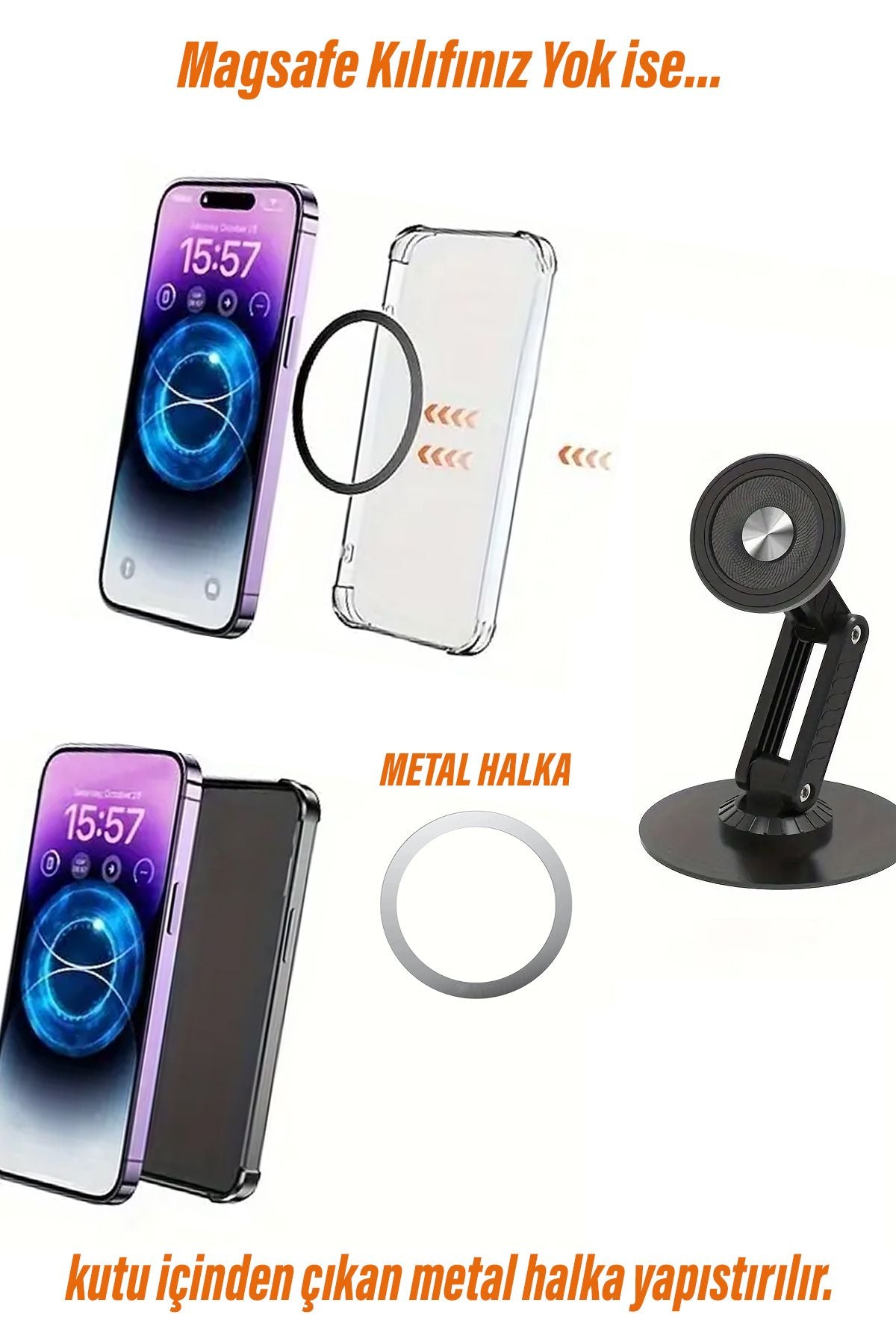 Masaüstü Telefon Tutucu Magsafe Mıknatıslı Metal Taban 360 Derece - Görsel 4