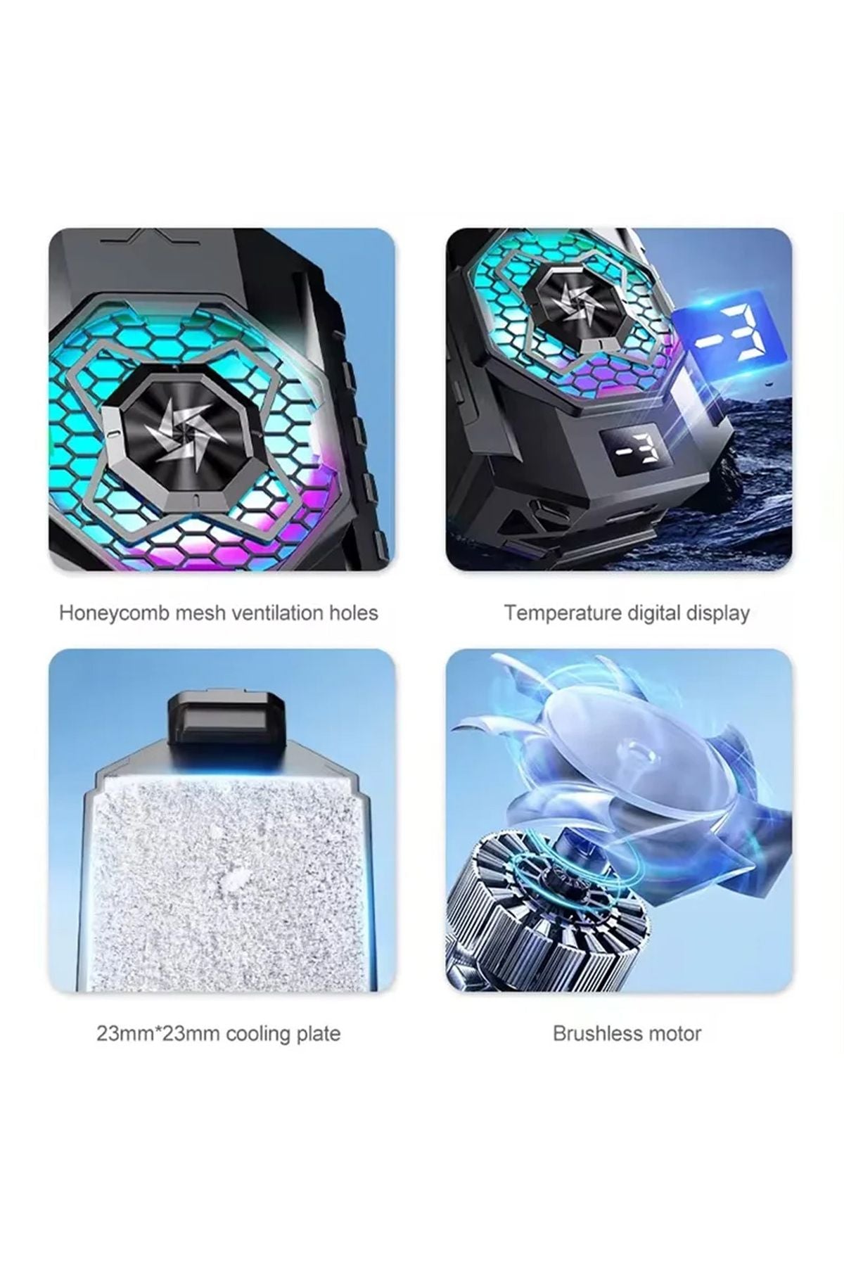 Gaming Telefon Sessiz Hava Soğutma Fan Derece Gösterge 2 Kademe Radyatör Sessiz Fan Telefon Soğutucu - Görsel 5
